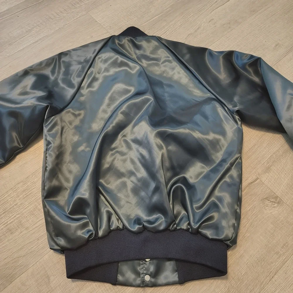 Vintage 1990 Auburn Sportswear Satin Bomber Jacket Navy Blue UCC Star Plant M